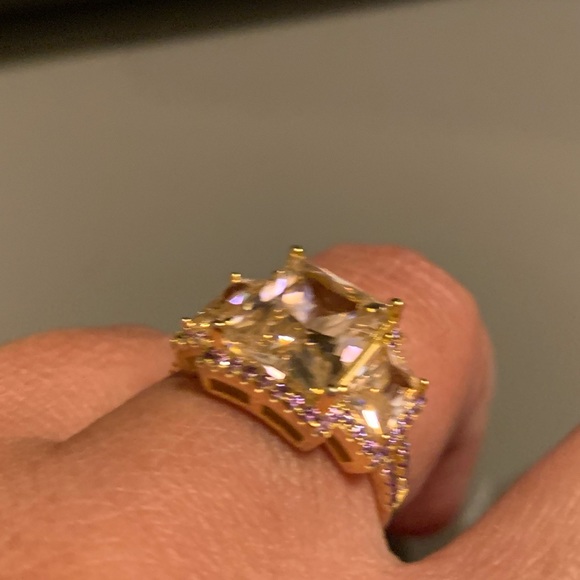 Savvy Cie 18K Gold Vermeil Radiant Cut 3Stone Ring - Picture 4 of 16